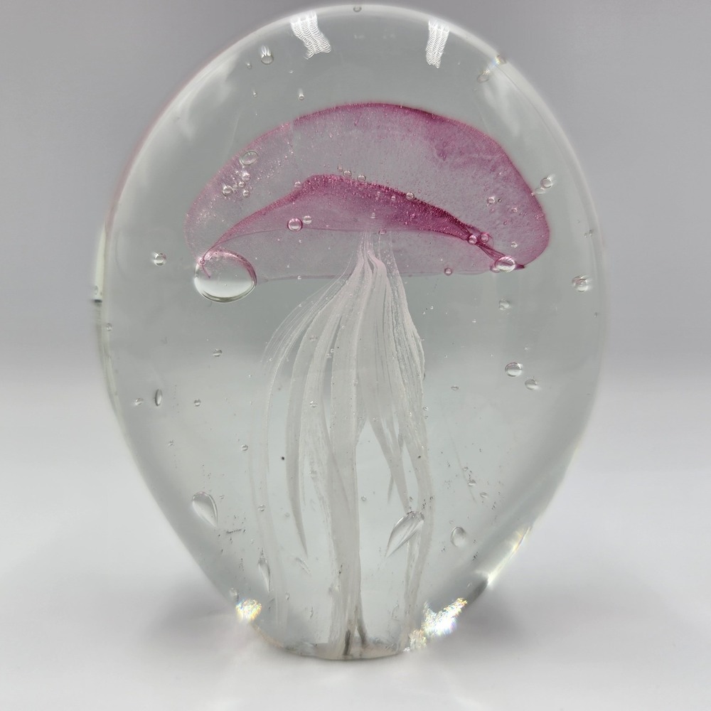 Art Glass‎ Jellyfish Paperweight Pink Clear Ocean Decorative 3"